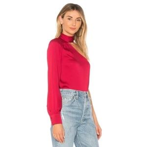 1.State One Shoulder Neck Tie Blouse Fuchsia - SZ XS